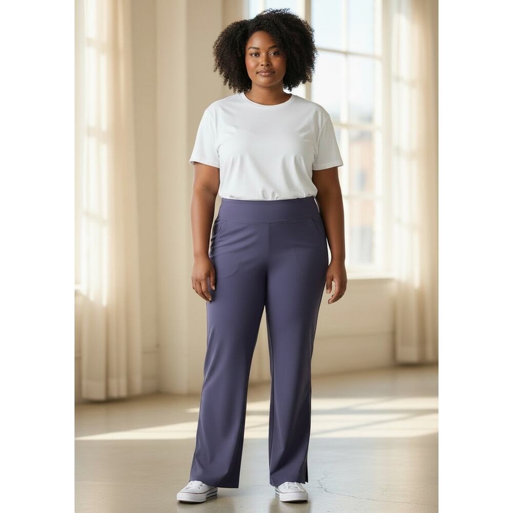 Athleta Purple Wide Leg Workout Pants Bottom slit 1X NWOT